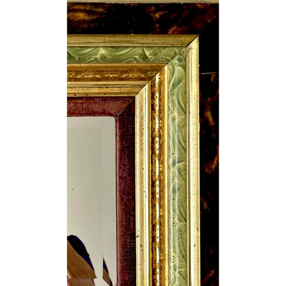 1880's ANTIQUE Large Deep 5 Layer Victorian Beveled Mirror. Velvet w/ Gilt